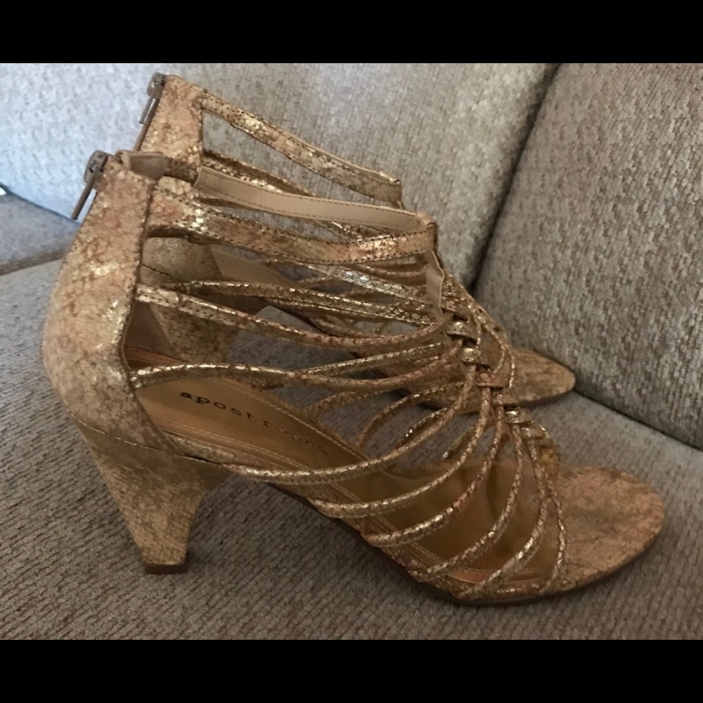 Apostrophe Gold Strappy heel Sandals